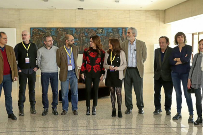 Silvia Clemente con los ponentes en la inauguración de las Primeras Jornadas ‘Quiénes somos’ de la Fundación Villalar-Castilla y León.-ICAL
