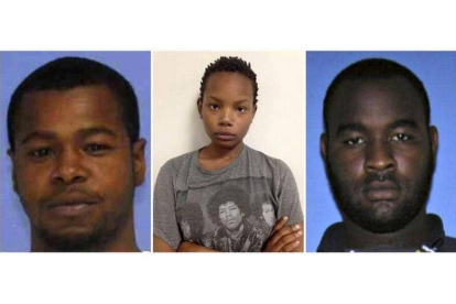 Tres de los cuatro detenidos por matar a los dos policías. De izquierda a derecha, Marvin Banks, Joanie Calloway y Curtis Banks.-Foto: REUETRS