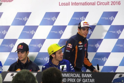 Márquez y Rossi, en la sala de prensa en Doha.-