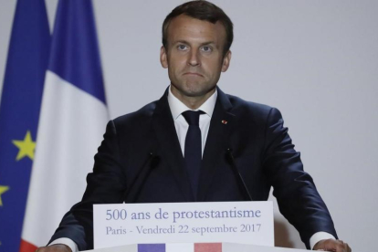 Macron, durante un discurso por el 500 aniversario de la reforma protestante, el 22 de septiembre, en París.-AFP / GONZALO FUENTES