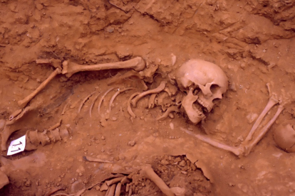 Imágenes de los restos hallados en la fosa que se exhumó en octubre del año 2000 y fue la primera en la que se utilizaron técnicas arqueológicas y forenses. | A. R. M. H.