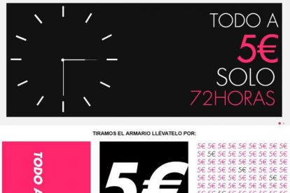 Captura de la página web de El Armario de la Tele, ofreciendo sus productos a 5 euros, durante 72 horas.-