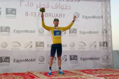 El ciclista murciano José Joaquín Rojas, con el jersey de líder del Tour de Catar tras ganar la primera etapa.-Foto: MOVISTAR TEAM