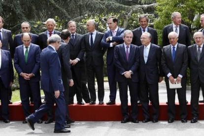 Miembros del Consejo Empresarial de la Competitividad en mayo del 2014, tras un almuerzo ofrecido en La Moncloa por el presidente del Gobierno, Mariano Rajoy.-JUAN MANUEL PRATS