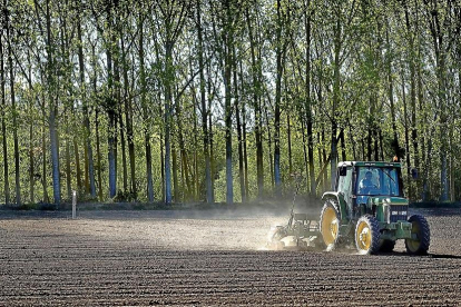 Un agricultor con su tractor en plena labor de arado de un campo de cultivo ubicado en la provincia de Salamanca.-ENRIQUE CARRASCAL