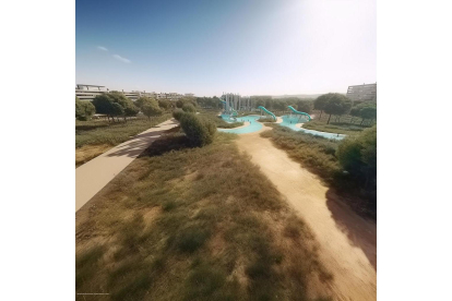 Futuro parque de agua en Pinar de Jalón, en Valladolid. E.M.