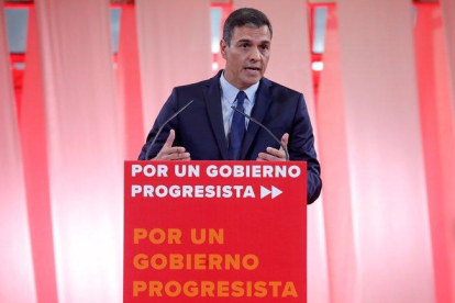 Sánchez, durante la presentación de las 300 medidas para un gobierno progresista.-EFE