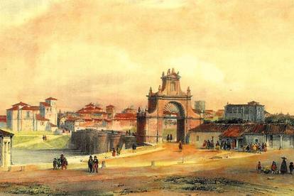 Grabado general de la ciudad desde el Puente Mayor en la década de 1890. Se aprecian las iglesias de San Agustín y San Nicolás, y otros edificios desaparecidos. ARCHIVO MUNICIPAL