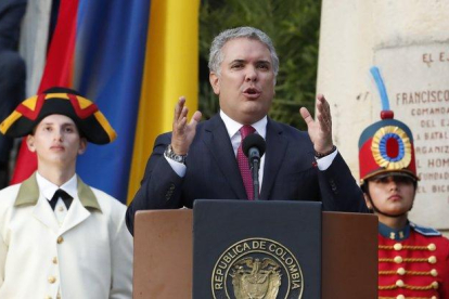 El presidente de Colombia,  Iván Duque, durante la conmemoración del bicentenario de su independencia.-EFE