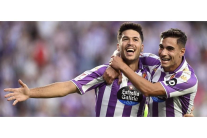 Alegría en el Real Valladolid tras el tercer gol de Meseguer. / LALIGA