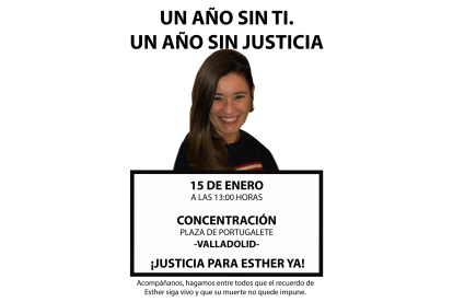 Cartel de la concentración en honor a Esther López en la Plaza de Portugalete de Valladolid.