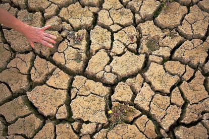 Tierra seca y cuarteada, efectos de la prolongada sequía del pasado año 2017 en el embalse de Linares, que quedó totalmente vacío, en la localidad segovinana de Maderuelo.-ICAL