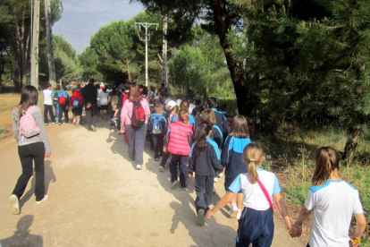 Unos 250 participantes entre escolares y familias del colegio La Milagrosa de Tudela de Duero (Valladolid) secundaron hoy la XI Marcha Solidaria.-ICAL