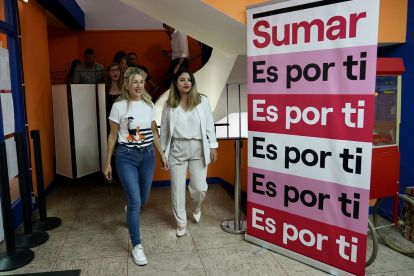 La candidata a la Presidencia del Gobierno por Sumar, Yolanda Díaz, participa en un acto de partido en Valladolid. ICAL