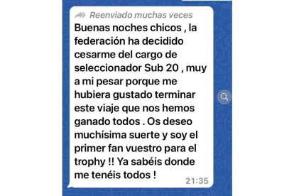 Despedida de Juan Carlos Pérez a sus jugadores de la selección. / Whatsapp