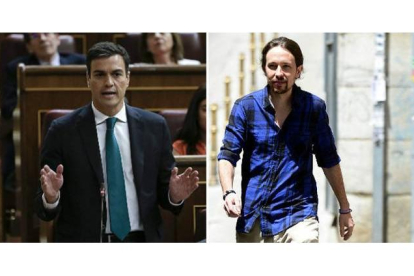 Pedro Sánchez y Pablo Iglesias.-Foto:   EFE / EMILIO NARANJO / AFP / GERARD JULIEN