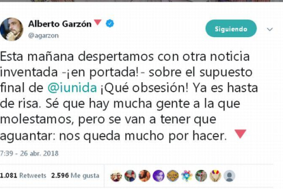Twitter de Garzón negando la información-EL PERIÓDICO