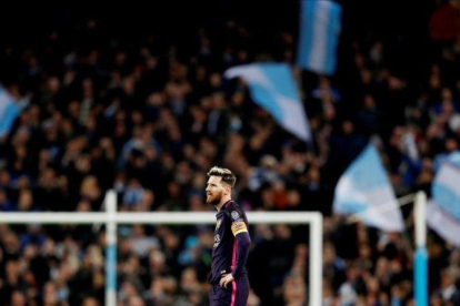 El delantero azulgrana Messi, durante el partido de la Champions Manchester City-Barça.-Darren Staples