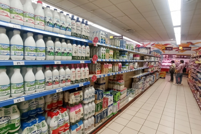 Pasillo de un supermercado de Castilla y León con plena disponibilidad de productos lácteos.- ICAL
