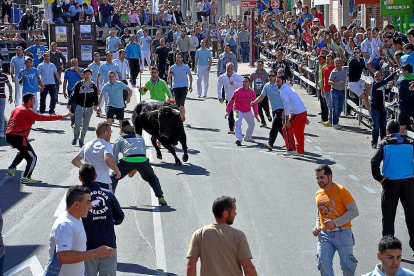 Un astado recorre las calles de la villa en una anterior edición de la Feria de Espectáculos Taurinos de Medina.-S. G. C.