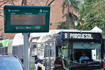 Los nuevos paneles informativos instalados en las paradas del autobús urbano de Auvasa. -E.M.