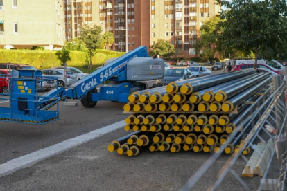 Obras de la red de calor de biomasa en Parquesol en Valladolid.-PHOTOGENIC