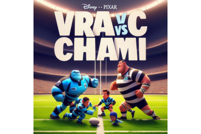 Recreación de un partido entre los dos equipos de Rugby de la ciudad: Vrac y el Chami. Bing Image Creator de Microsoft