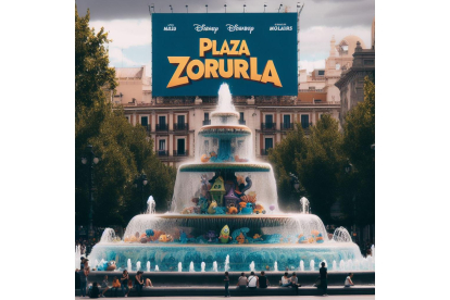La fuente de Plaza Zorrilla recreada a través de la Inteligencia Artificial. Bing Image Creator de Microsoft