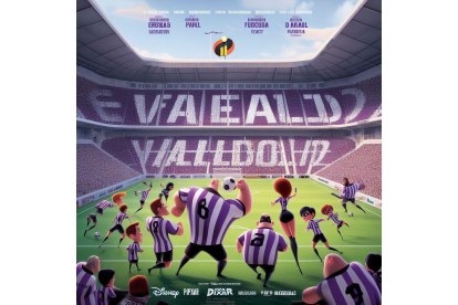 El estadio de fútbol José Zorrilla con un partido inusual: los jugadores del Real Valladolid contra los personajes de Los Increíbles. Bing Image Creator de Microsoft