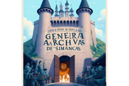 El Archivo General de Simancas mientras Hércules entra por la puerta. Bing Image Creator de Microsoft
