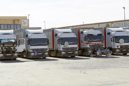 Varios camiones estacionados en el polígono El Brezo con parabólicas en las cabinas.-J. M. LOSTAU
