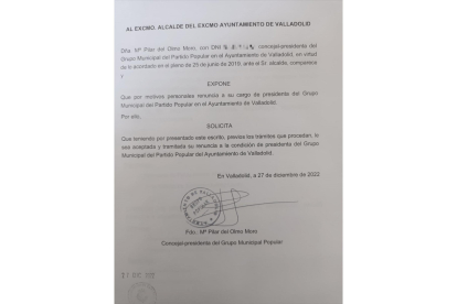Acta de renuncia de Pilar del Olmo. E.M.