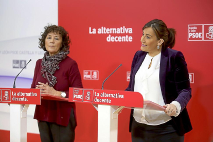 Las socialistas Mercedes Martín y Ana Sánchez, ayer, ante los medios.-ICAL