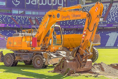 Una excavadora levanta el césped del estadio José Zorrilla.-ANA PUENTE