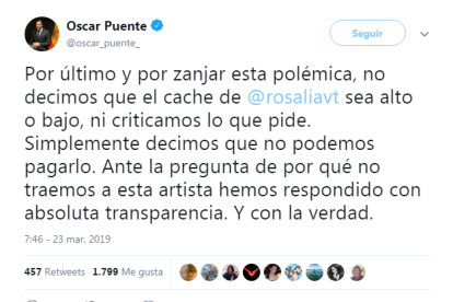Captura del Twitter de Óscar Puente-TWITTER