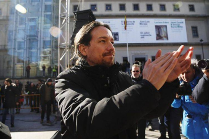Pablo Iglesias en pleno mitin en Madrid.-Foto: AGUSTÍN CATALAN
