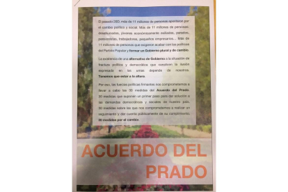 El 'Acuerdo del Prado' que Compromís ha presentado a las fuerzas progresistas.-