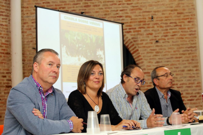 La consejera de Agricultura y Ganadería de la Junta, Milagros Marcos, inaugura una charla sobre viñedo organizada por Asaja y la Asociación de Viticultores de Rueda.-RUBÉN CACHO / ICAL