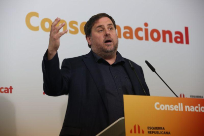 Oriol Junqueras, este sábado, en el Consell Nacional de ERC.-RICARD CUGAT