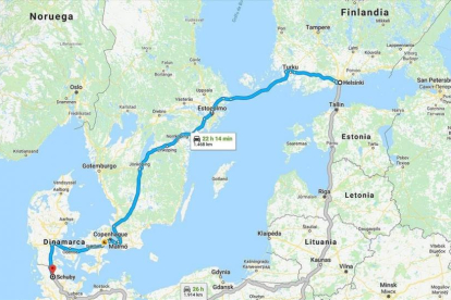 El recorrido en coche de Carlos Puigdemont desde Finlandia a Alemania.-EL PERIÓDICO