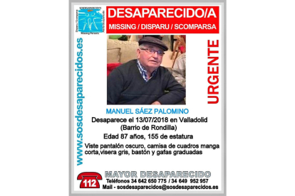 Manuel Sáez Palomino, hombre de 87 años desaparecido-ICAL