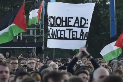 Manifestantes palestinos piden la cancelación del concierto de Radiohead en Tel Aviv.-ANDY BUCHANAN