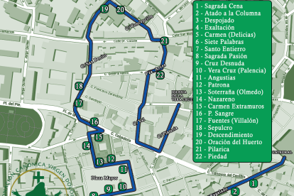 Mapa del recorrido de la Solemne Procesión Triunfal por las calles de Valladolid.- VALLADOLID COFRADE