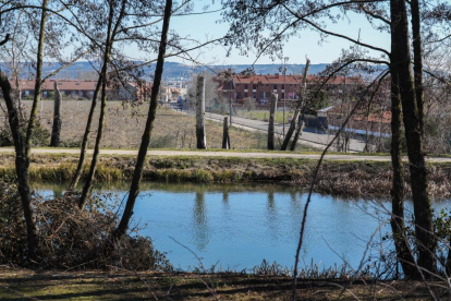 Canal de Castilla en la actualidad y de fondo el barrio de La Overuela.- J.M. LOSTAU