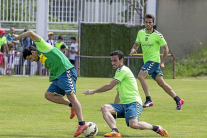 Alfaro roba el balón a Pereira durante un entrenamiento.-M.Á. Santos