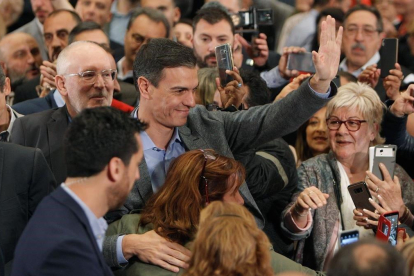 El presidente del Gobierno y secretario general del PSOE, Pedro Sánchez, durante el mitin de este sábado en la Universidad de Alicante.-EFE