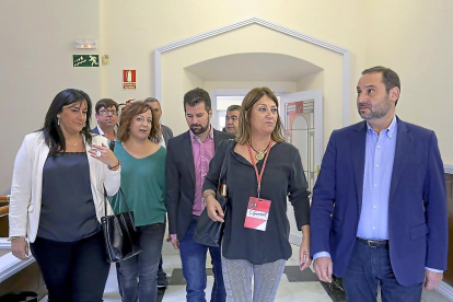 Ana Sánchez, Iratxe García, Luis Tudanca, Teresa López y José Luis Ábalos a su llegada al congreso.-ICAL