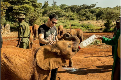 Miguel Ángel Silvestre ayuda a dar el biberón a un elefante de seis meses en Kenia.-INSTAGRAM