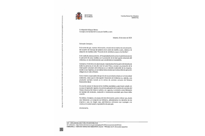 Carta de Darias dirigida a la Consejería de Sanidad de la Junta.- E. M.