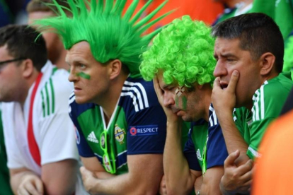 Aficionados de Irlanda del Norte durante el partido ante Polonia-PETER POWELL / EFE
